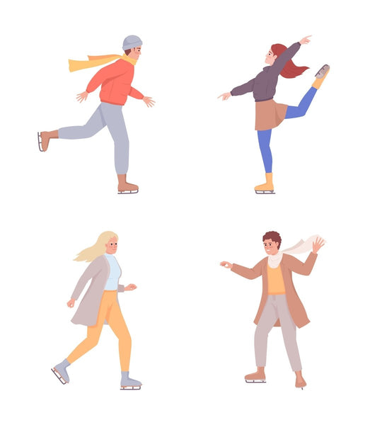 Ice skaters semi flat color vector characters set
