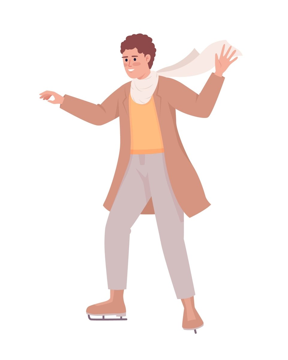 Ice skating beginner semi flat color vector character. Editable figure. Funny winter activity. Full body person on white. Simple cartoon style illustration for web graphic design and animation
