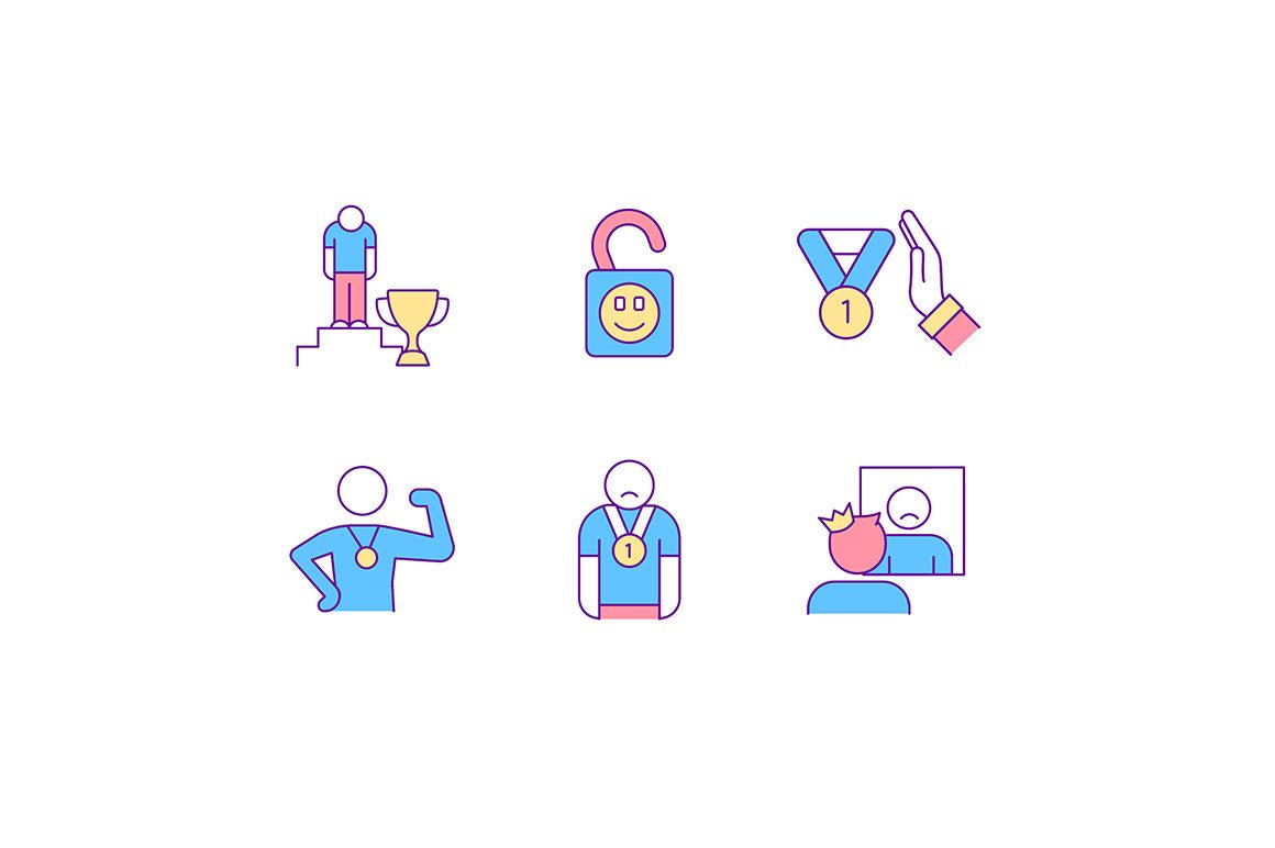 Impostor syndrome RGB color icons set