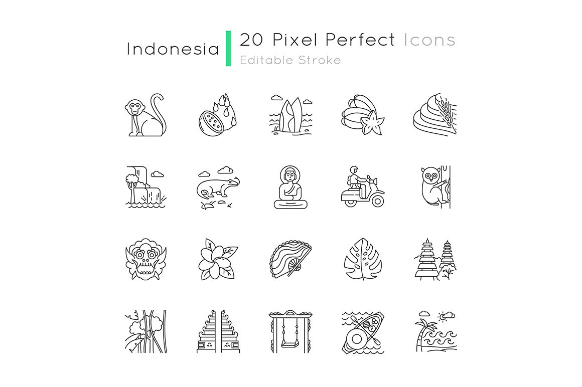 Indonesia linear icons set