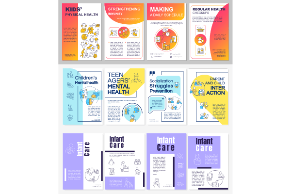 Infant care purple brochure templates bundle