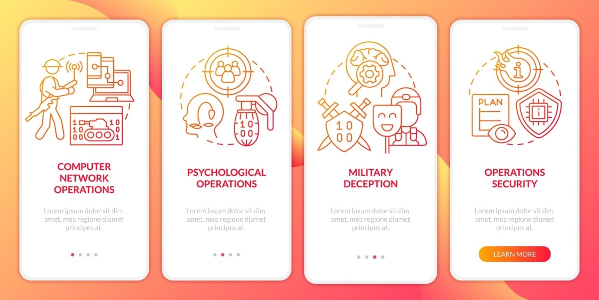 Information operations red gradient onboarding mobile app screen