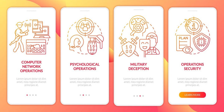 Information operations red gradient onboarding mobile app screen