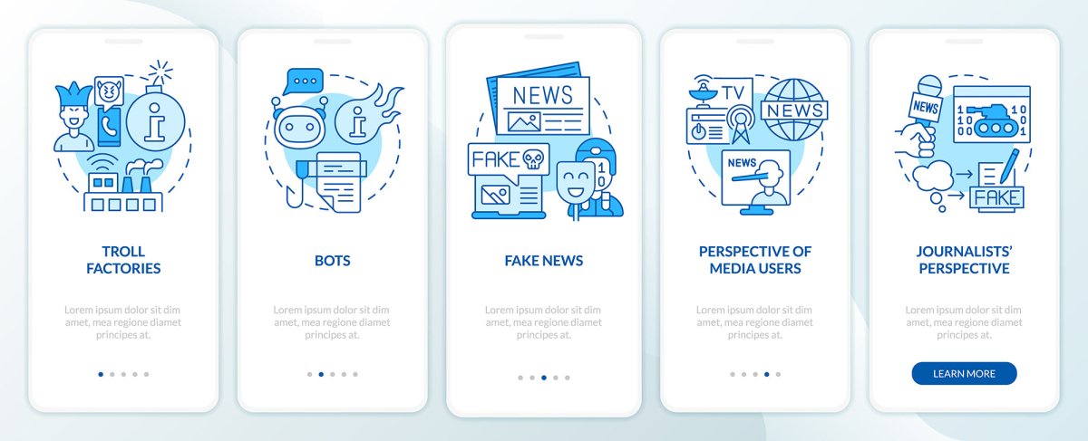 Information war over Internet blue onboarding mobile app screen