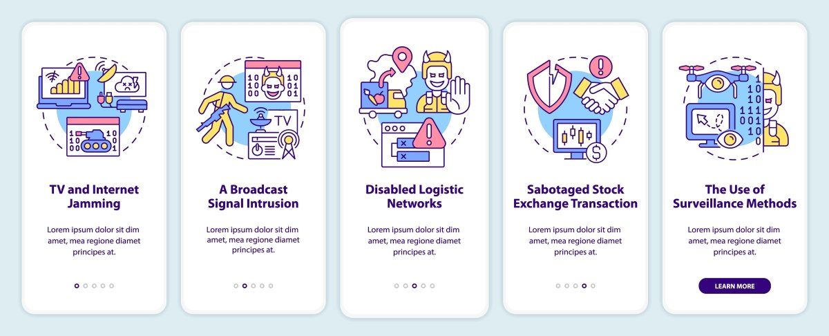 Information warfare onboarding mobile app screen set