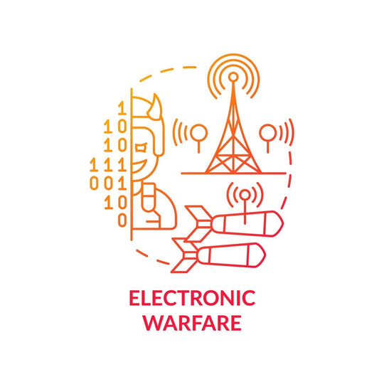 Information warfare red gradient concept icons set