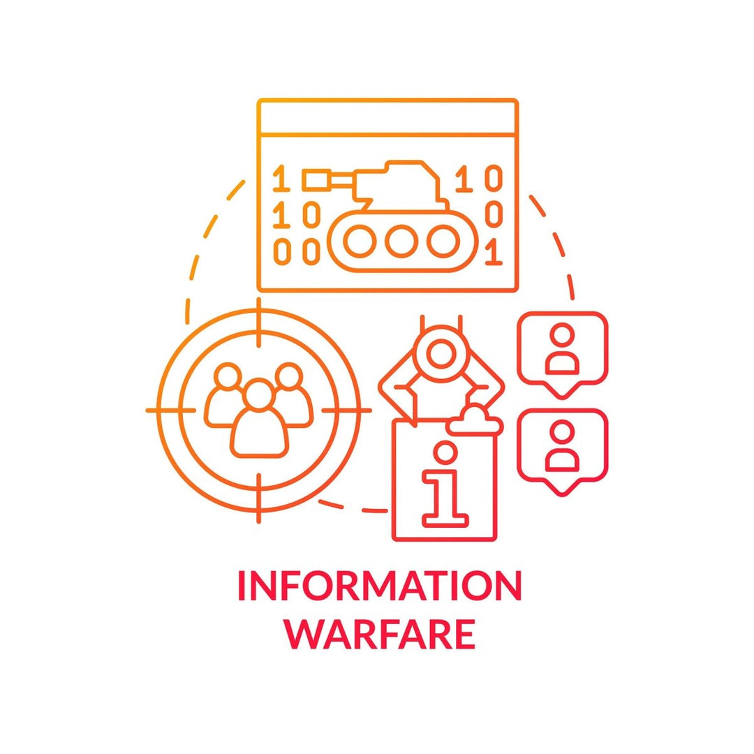 Information warfare red gradient concept icons set