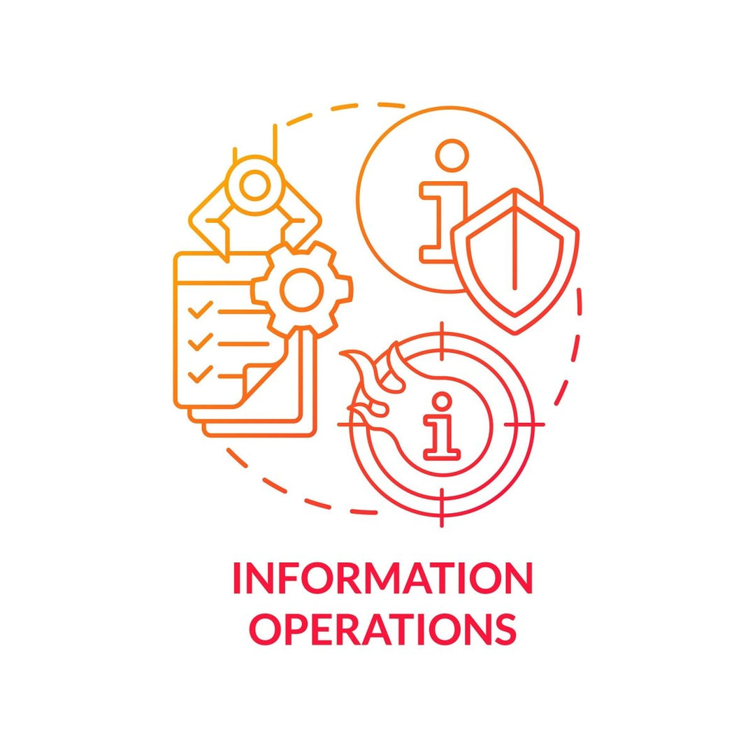 Information warfare red gradient concept icons set