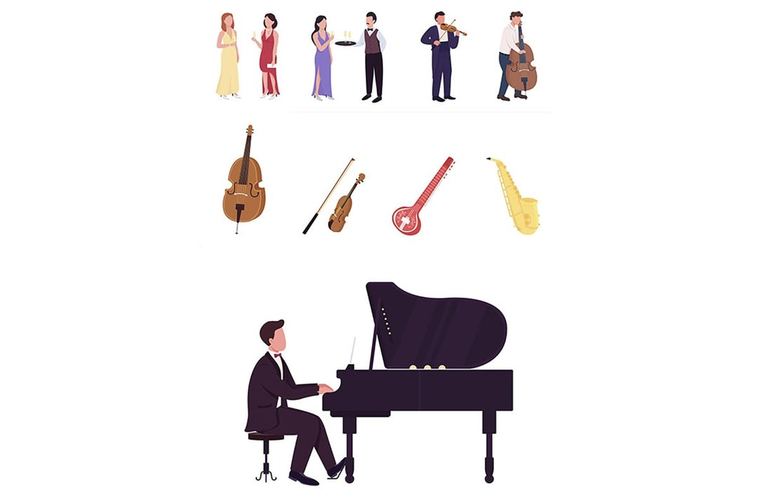 Instrumental music semi flat color vector character
