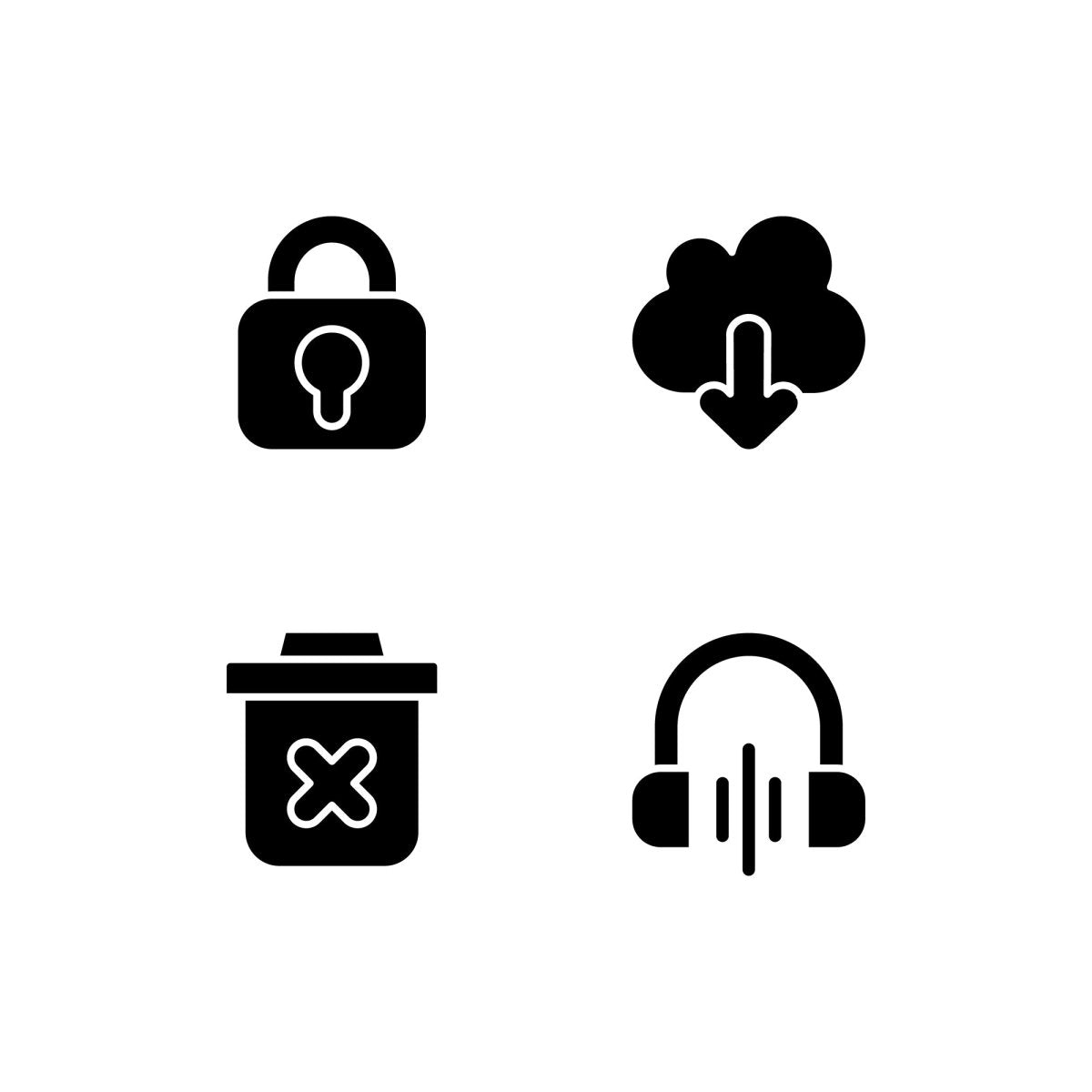 Interface black glyph icons set on white space