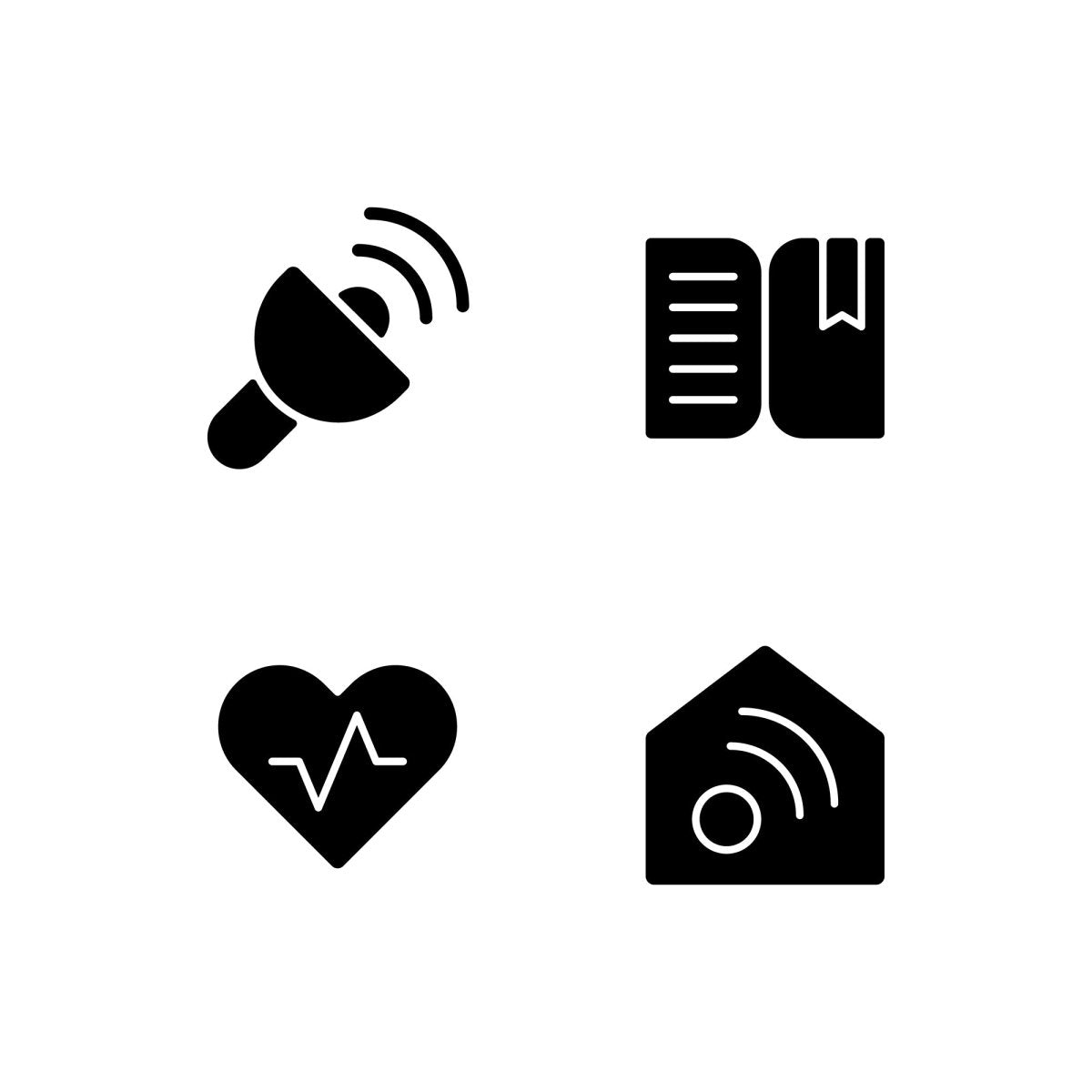 Interface black glyph icons set on white space