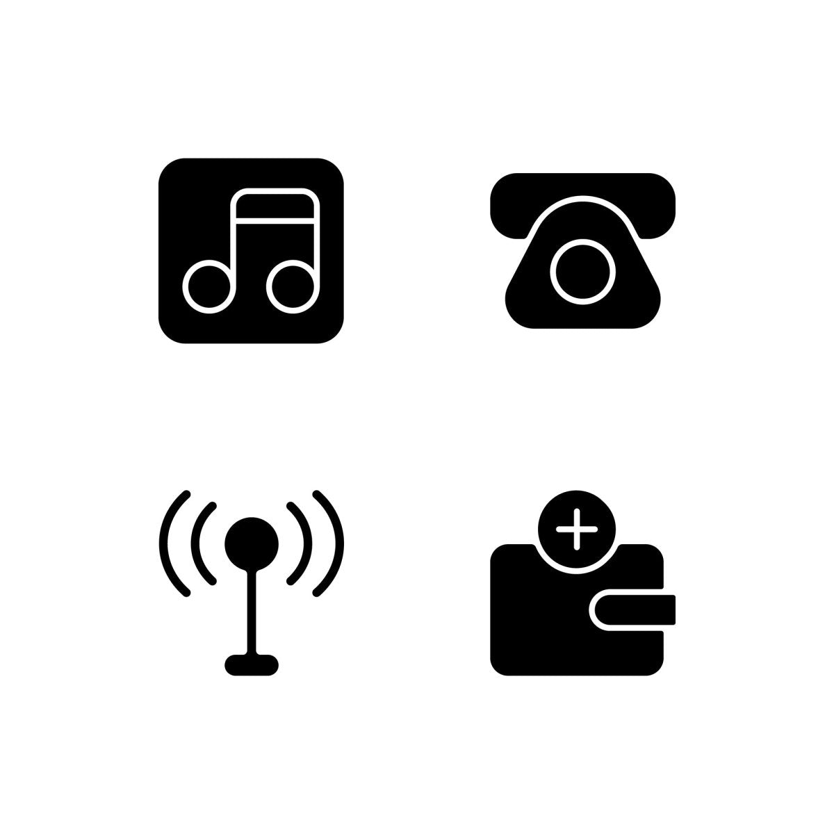 Interface black glyph icons set on white space