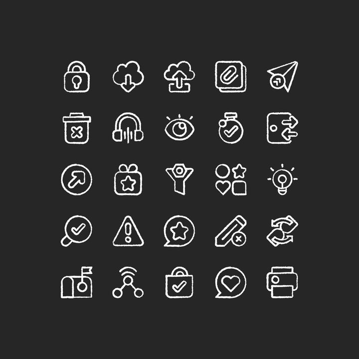 Interface chalk white icons set on black background