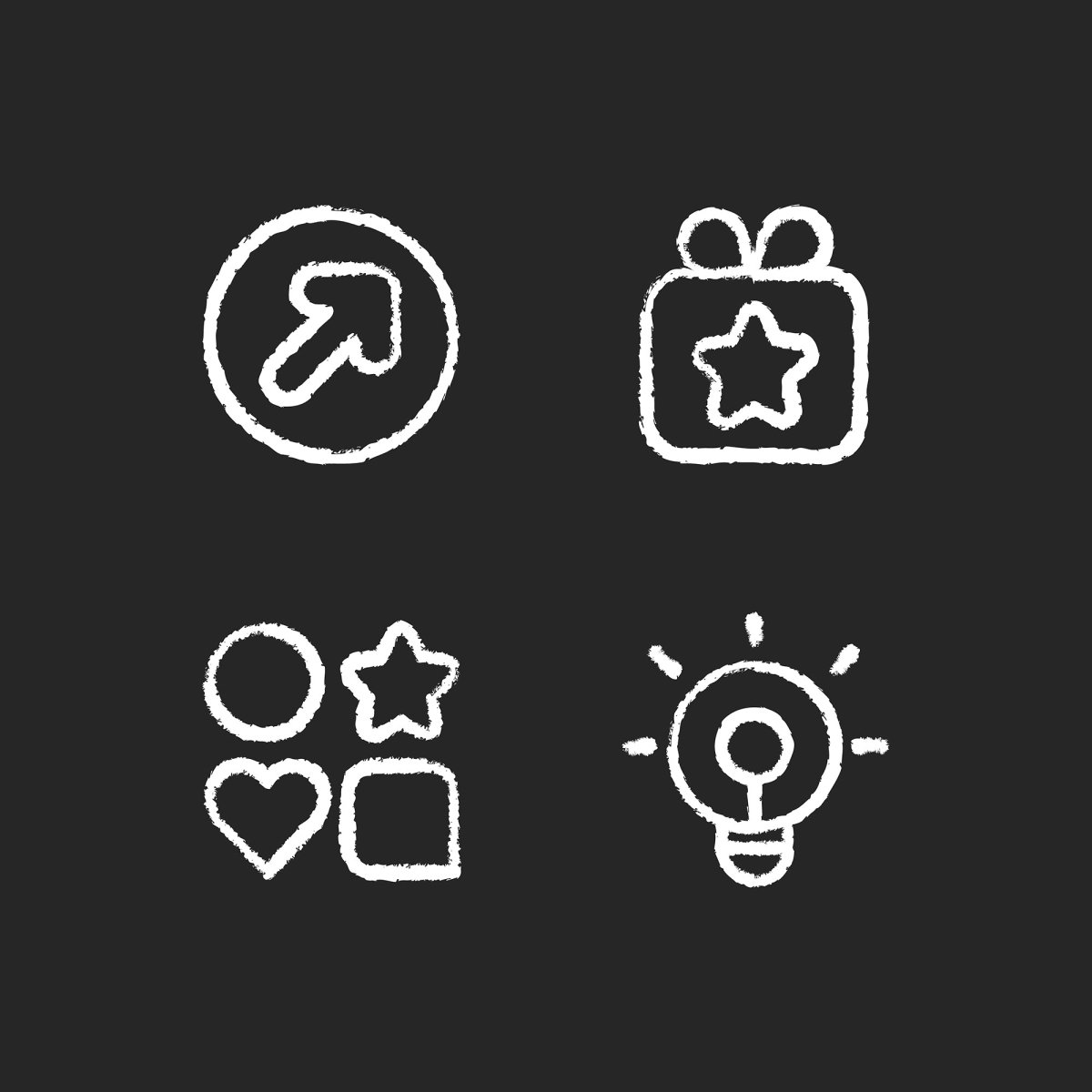 Interface chalk white icons set on black background