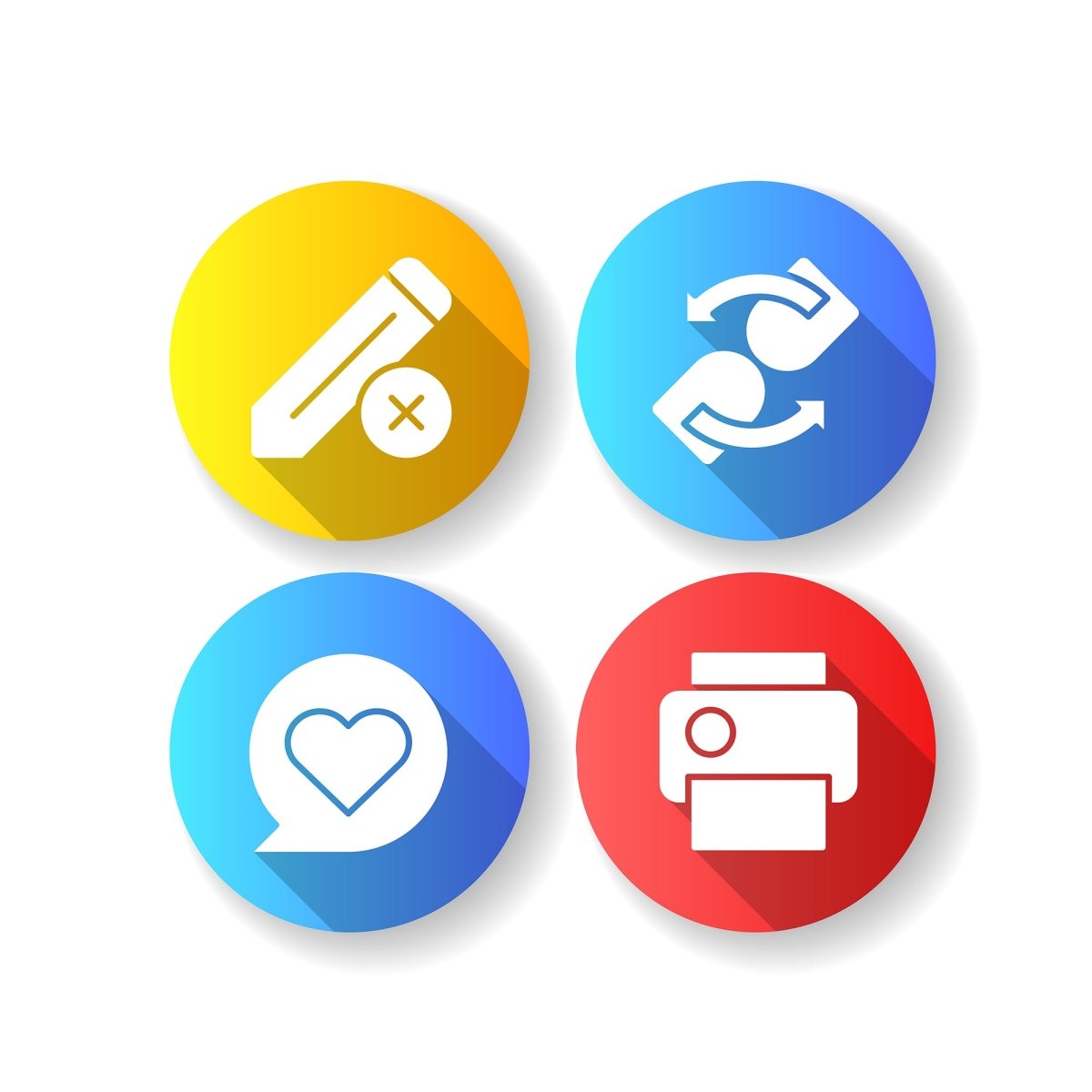 Interface flat design long shadow glyph icons set