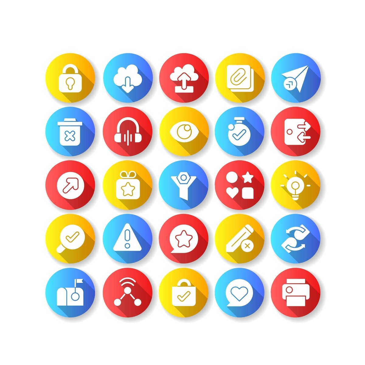 Interface flat design long shadow glyph icons set