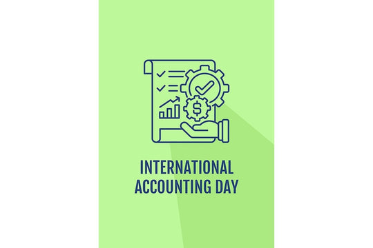 International accounting holiday postcards with linear glyph icon set
