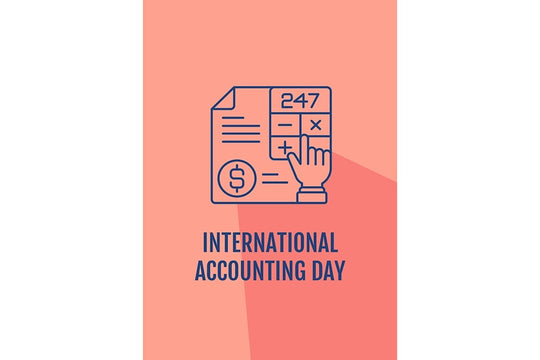 International accounting holiday postcards with linear glyph icon set
