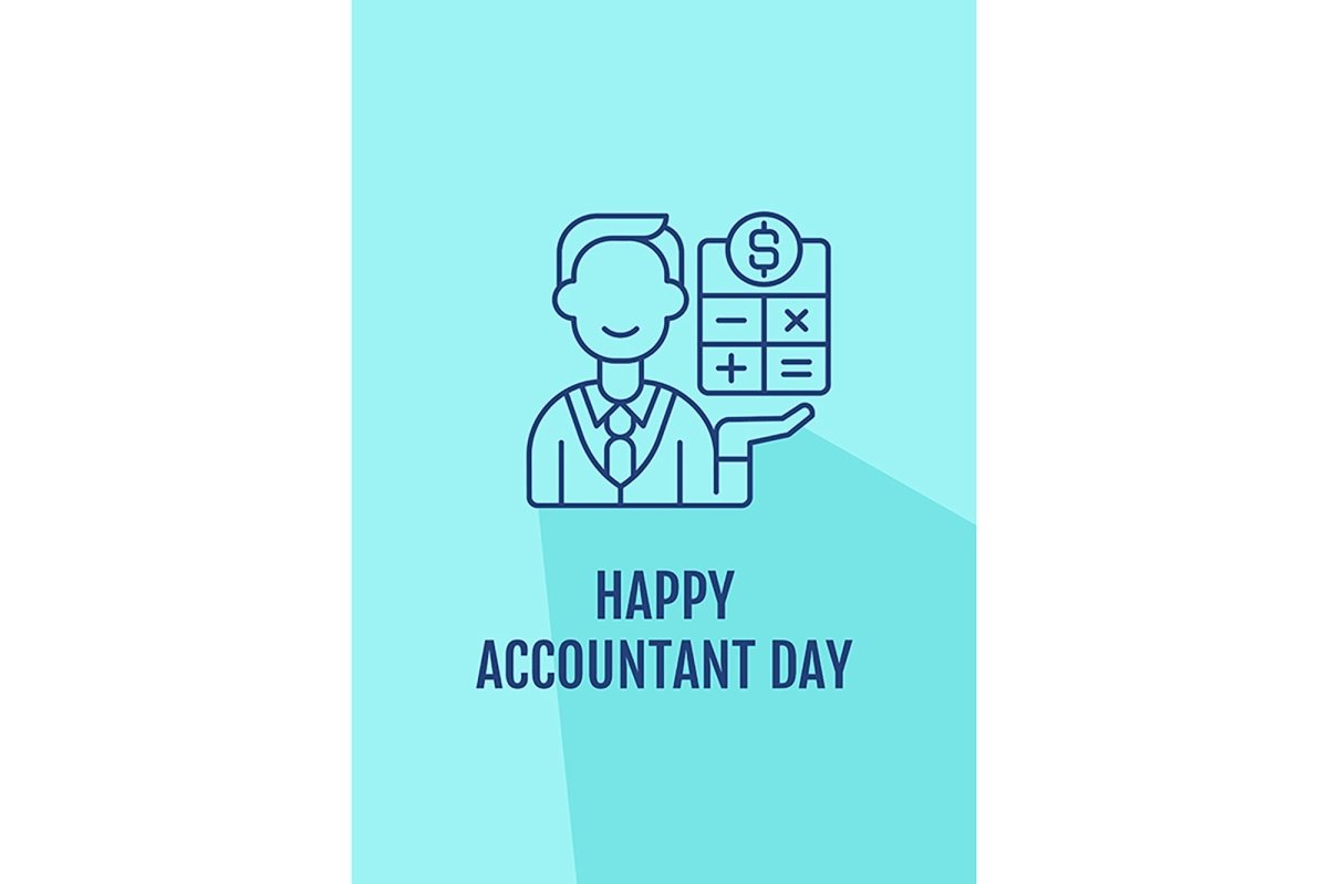 International accounting holiday postcards with linear glyph icon set