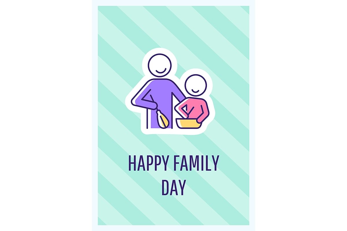 International family day celebration greeting card with color icon element set