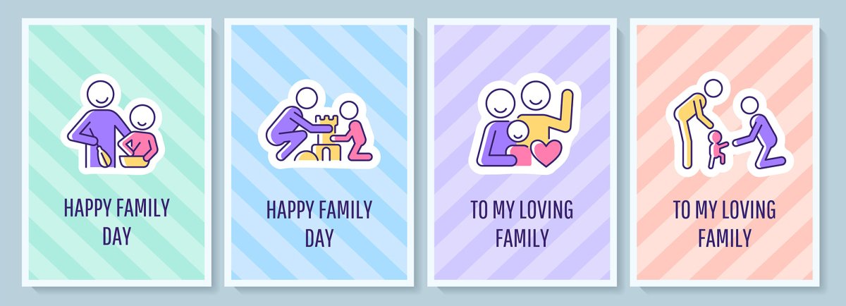 International family day celebration greeting card with color icon element set