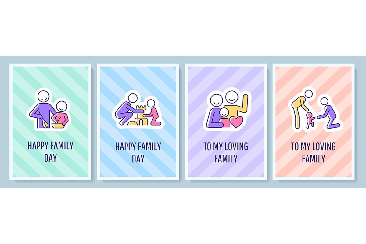 International family day celebration greeting card with color icon element set