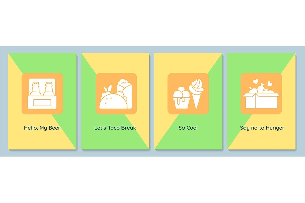 International food day greeting cards with glyph icon element set