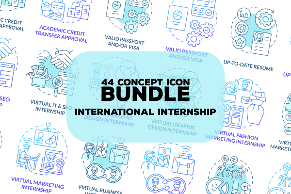 International internship concept icons bundle