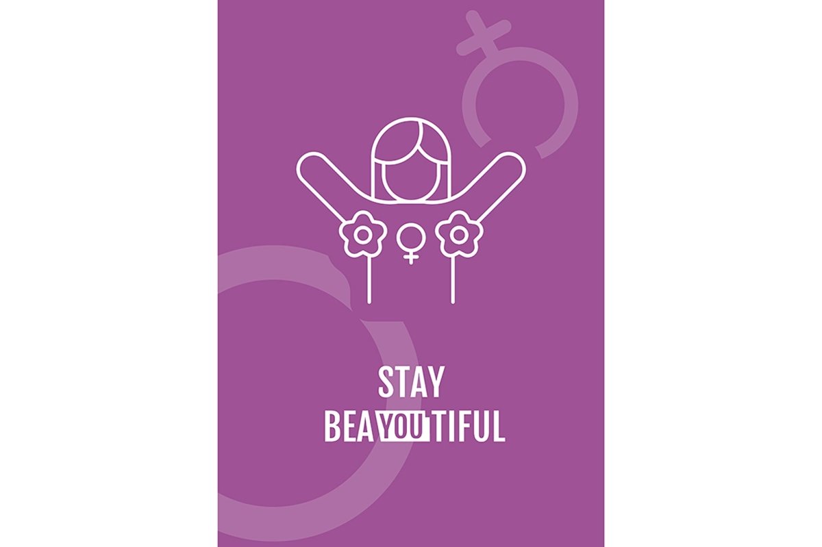 International women day postcard with linear glyph icon set