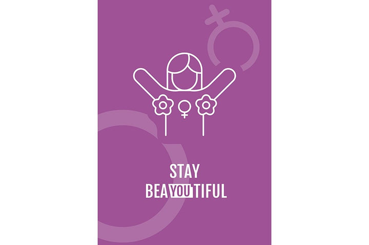 International women day postcard with linear glyph icon set