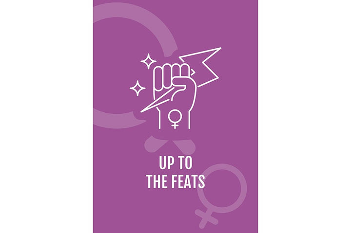 International women day postcard with linear glyph icon set