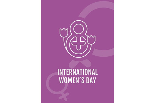 International women day postcard with linear glyph icon set