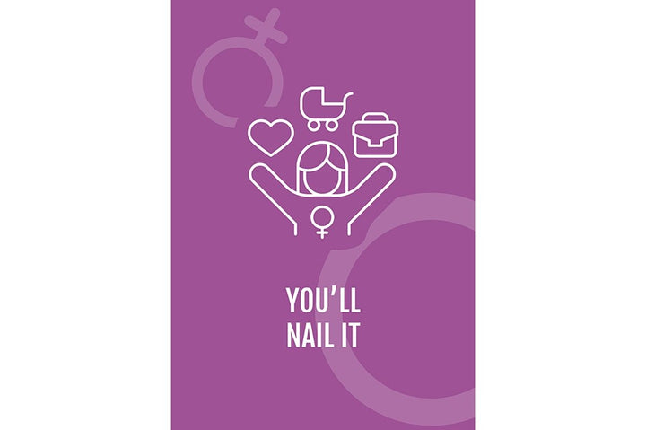 International women day postcard with linear glyph icon set