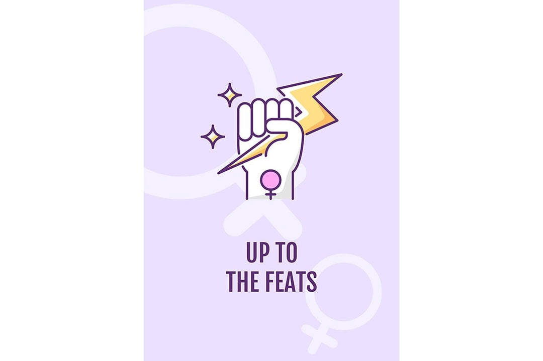 International women day purple greeting card with color icon element set