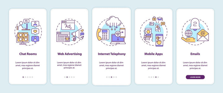 Internet-related communication form onboarding mobile app page screen bundle