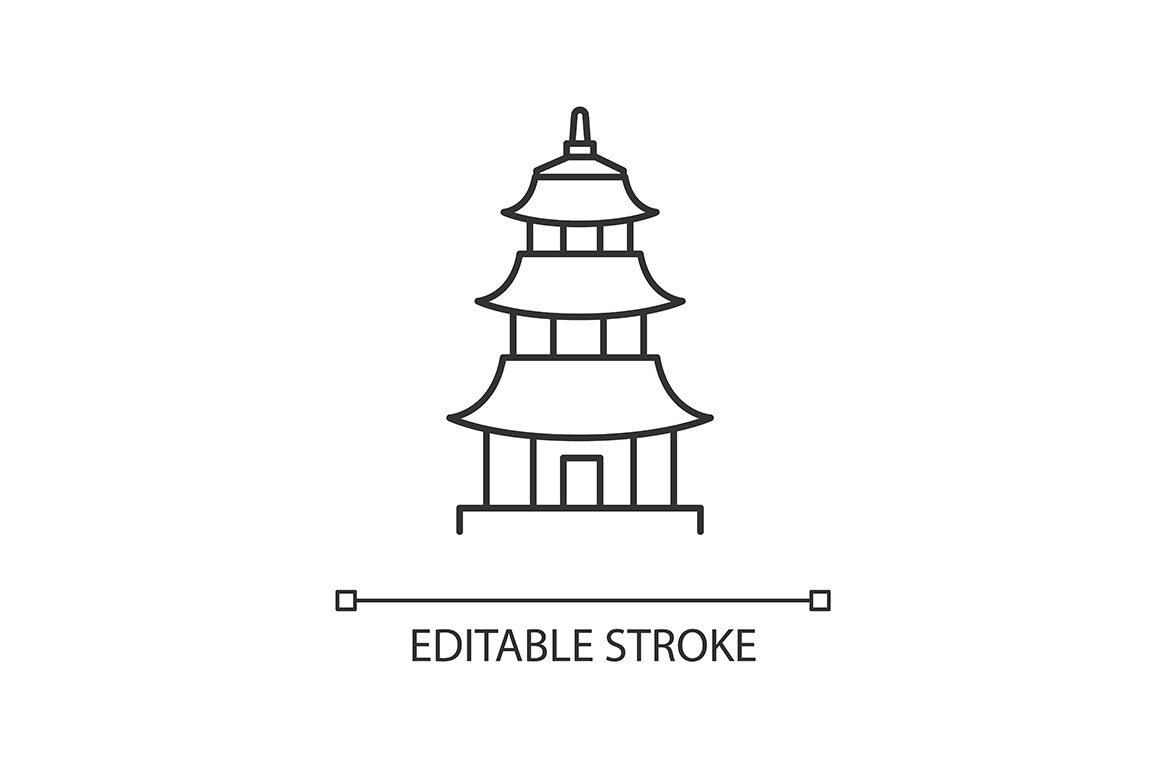 Japan pixel perfect linear icons set