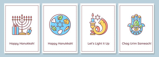Jewish festival celebration greeting cards with color icon element set