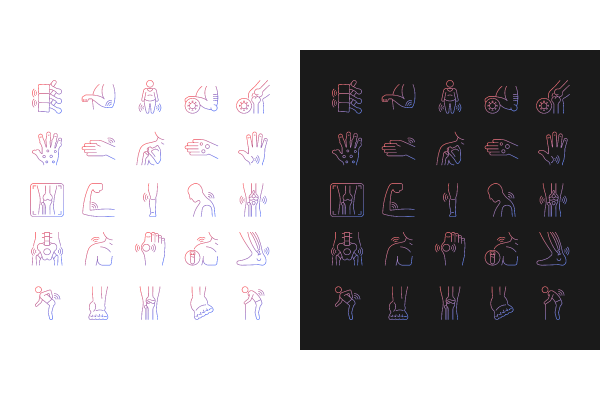 Joints pain gradient icons set for dark and light mode