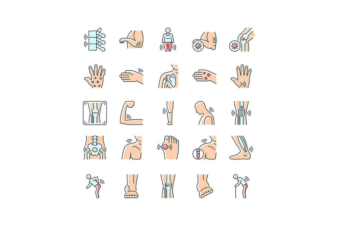 Joints pain RGB color icons set