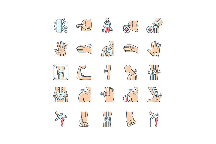 Joints pain RGB color icons set