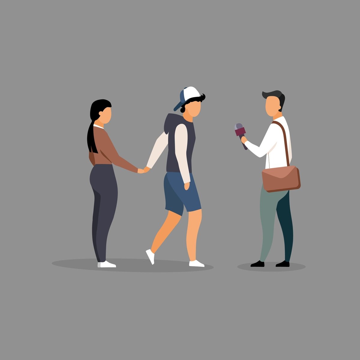 Journalist interviewing flat illustration set