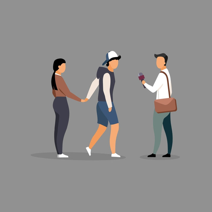 Journalist interviewing flat illustration set