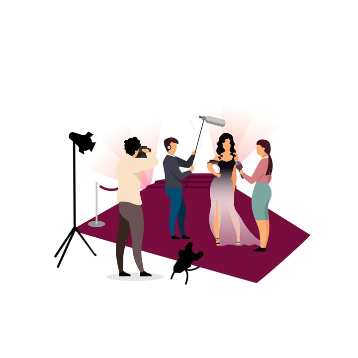 Journalist interviewing flat vector illustration set