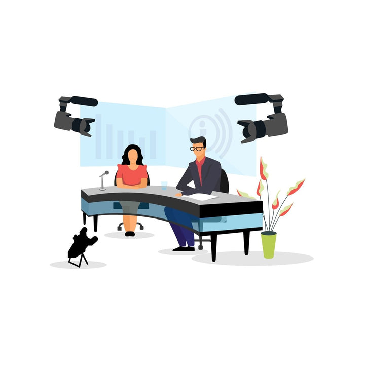 Journalist interviewing flat vector illustration set