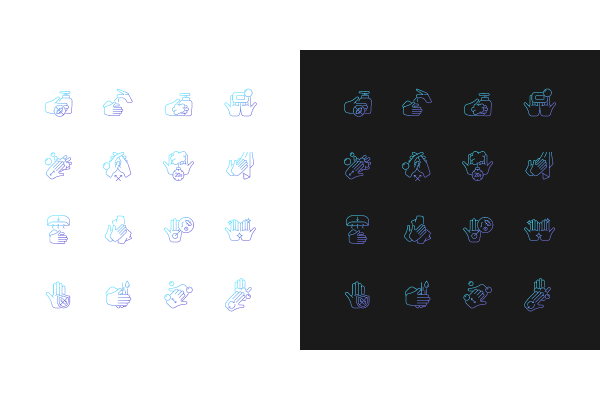 Keeping hands clean gradient icons set for dark and light mode