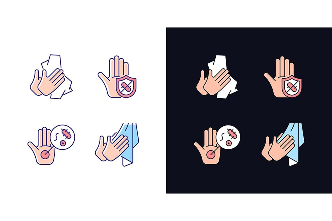 Keeping hands clean light and dark theme RGB color icons set