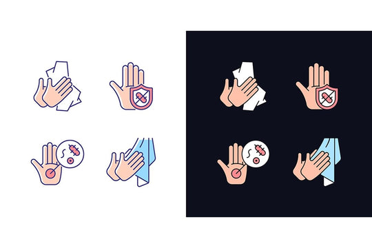Keeping hands clean light and dark theme RGB color icons set