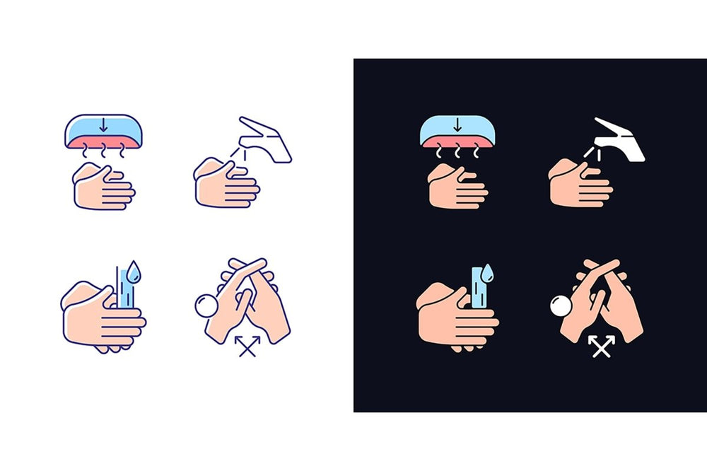 Keeping hands clean light and dark theme RGB color icons set