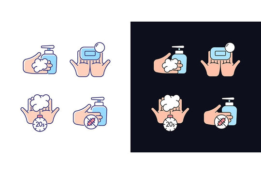 Keeping hands clean light and dark theme RGB color icons set