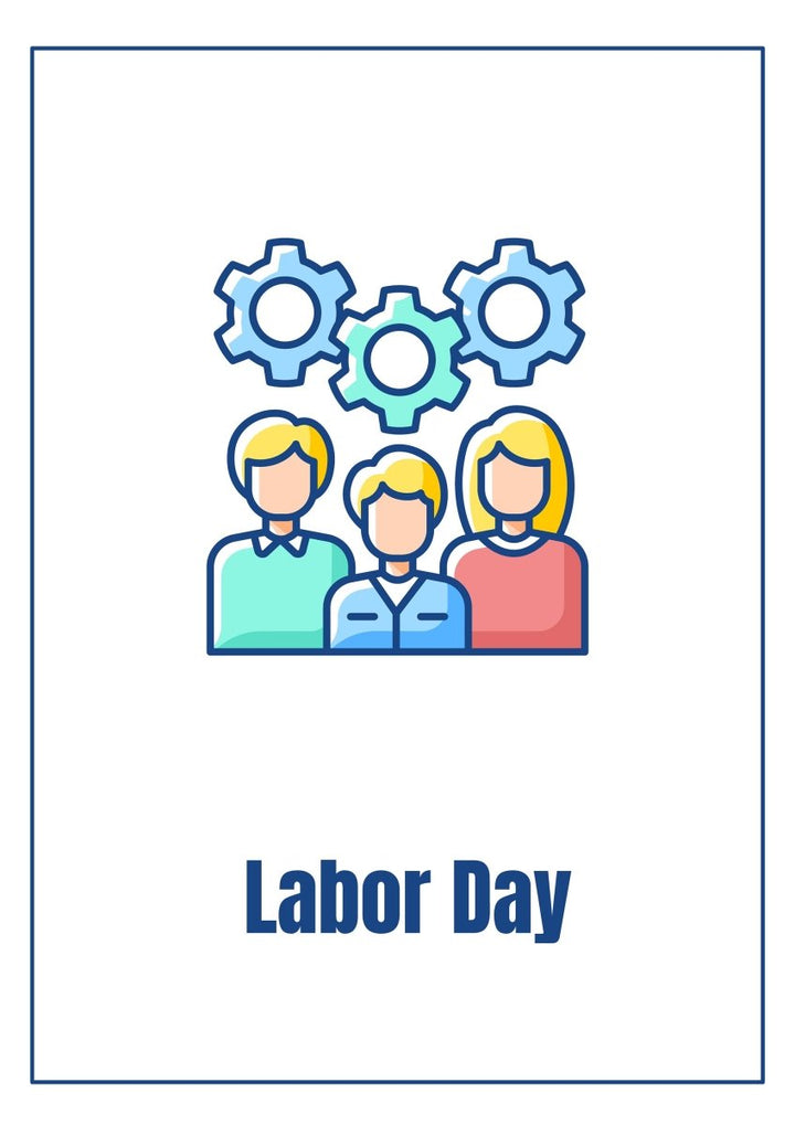Labor day celebration greeting cards with color icon element set